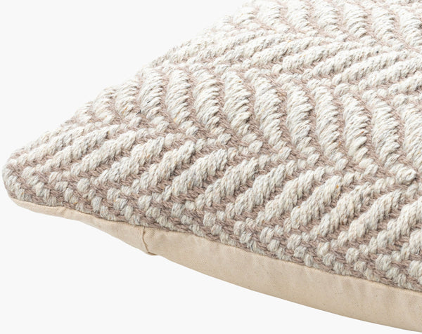 Surya Jhansi 18"X18" Cozy Cottage-style Accent Pillow In Luxurious Viscose, Wool & Cotton Blend, India-made Ivory Wool,Viscose,Cotton Jha001-2222d