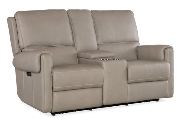 Hooker Furniture Somers Power Reclining Console Loveseat With Zero-Gravity Recline, Usb, Cupholders, Leather_Too Light Gray SS718-PHZC2-090