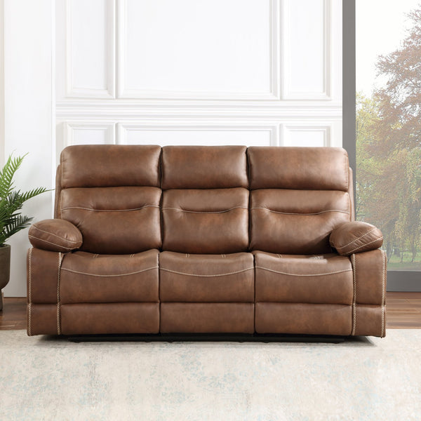 English Elm Steve Silver - Rudger Manual Reclining Sofa in Chestnut Brown Microsuede — One-Pull Recline, Padded Arms, Durable Frame B081P157218