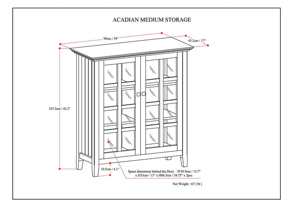 English Elm Acadian 39" Solid Wood Transitional Storage Cabinet - Elegant Light Golden Brown Charm & Versatility B136P159407