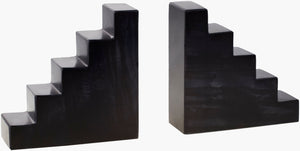 Surya Jhalra Bookend Decorative Accent In Indian Marble - Elegant 6" X 6" Modern Home Organizer Solution Black Marble Jhl001-set