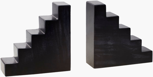 Surya Jhalra Bookend Decorative Accent In Indian Marble - Elegant 6" X 6" Modern Home Organizer Solution Black Marble Jhl001-set