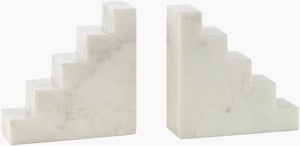 Surya Jhalra Bookend Decorative Accent In Indian Marble - Elegant 6" X 6" Modern Home Organizer Solution White Marble Jhl002-set