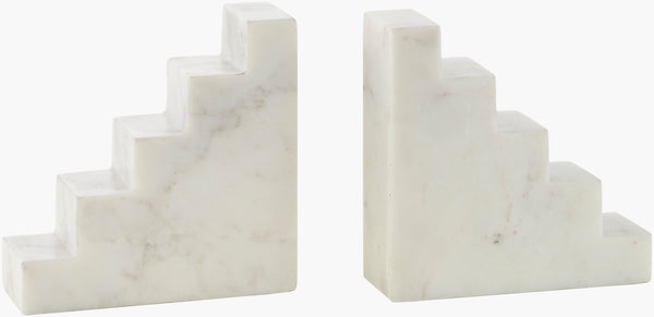 Surya Jhalra Bookend Decorative Accent In Indian Marble - Elegant 6" X 6" Modern Home Organizer Solution White Marble Jhl002-set