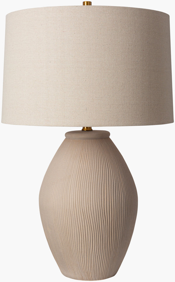 Surya Jericho 30" Stylish Ceramic Accent Table Lamp With Cream Linen Shade – Modern Elegance For Any Room Body, Gray,Shade, Cream,Finial, Metallic ,Nickel,Harp, Metallic ,Nickel,Cord, Translucent Ceramic,Linen,Polyester,Iron Jho-001