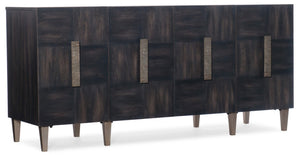 Hooker Furniture Melange Neville Credenza With Dark Walnut Finish, Ventilated Media Storage, Adjustable Shelves, Rustic Appeal 638-85457-89
