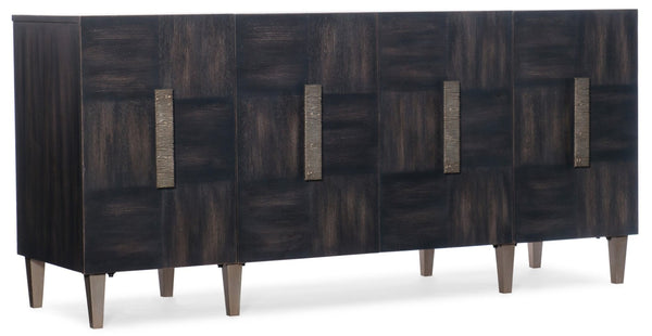 Hooker Furniture Melange Neville Credenza With Dark Walnut Finish, Ventilated Media Storage, Adjustable Shelves, Rustic Appeal 638-85457-89