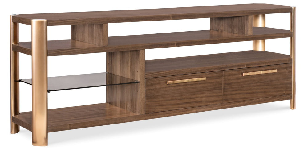 Hooker Furniture Eleana Walnut Entertainment Console With Solar-Bronze Glass, Wire Management & Self-Closing Drawers 7252-55484-85