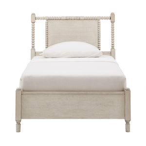 Homelegance By Top-Line Remi Antique Finish Beaded Wood Platform Bed Cream Rubberwood