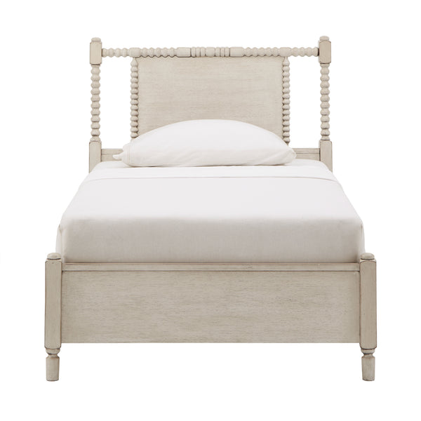 Homelegance By Top-Line Remi Antique Finish Beaded Wood Platform Bed Cream Rubberwood