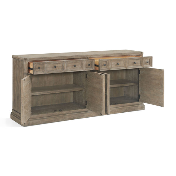 A.R.T. Furniture Reforma Credenza - Rustic Parawood & Oak Storage With Adjustable Shelves, Gunmetal Knobs, And Style Brown Parawood Solids,Random Match Flaky Oak Veneers,Metal 324252-2358