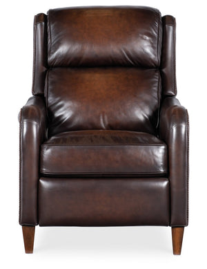 Hooker Furniture Carrington Vortex Leather Power Recliner With Usb, Power Headrest, Bustle Back & Dark Wood Legs RC819-PH-088