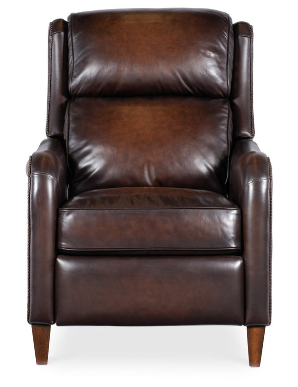 Hooker Furniture Carrington Vortex Leather Power Recliner With Usb, Power Headrest, Bustle Back & Dark Wood Legs RC819-PH-088