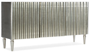 Hooker Furniture German Silver Entertainment Console — Solid Mango Wood, Hand-Finished Metallic Sheen, 65" Tv Storage, Ventilated Back Panel, Adjustable Shelves 5637-55468-SLV