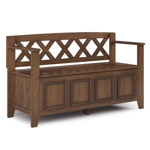 English Elm Amherst Solid Wood Storage Bench - Rustic Natural Aged Brown Entryway Seating With Hidden Compartments B136P158340