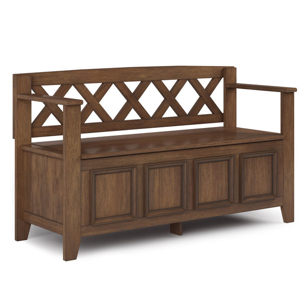 English Elm Amherst Solid Wood Storage Bench - Rustic Natural Aged Brown Entryway Seating With Hidden Compartments B136P158340