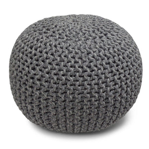 English Elm Nikki Hand-Knit Round Pouf Ottoman with Supportive Bead Fill, Versatile Accent Seat for Living Spaces Gray B136P159335