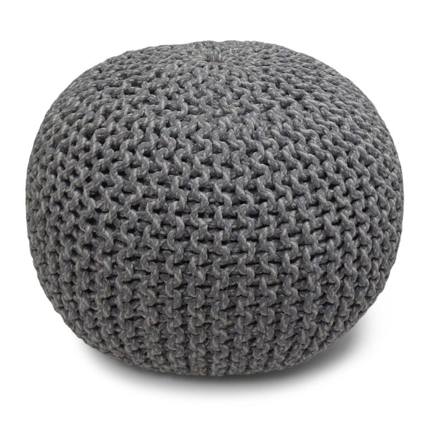 English Elm Nikki Hand-Knit Round Pouf Ottoman with Supportive Bead Fill, Versatile Accent Seat for Living Spaces Gray B136P159335