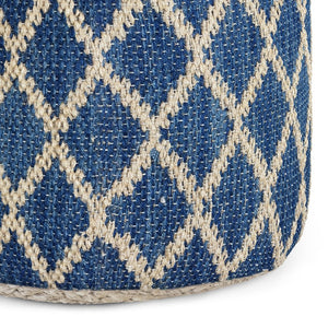English Elm Edgeley Handwoven Round Pouf Ottoman with Jute & Cotton Diamond Pattern – Supportive Structured Seat Blue B136P159341