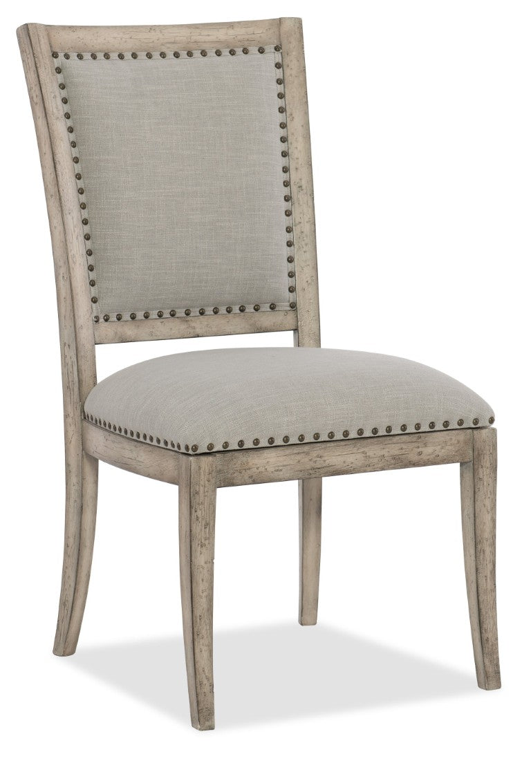 Hooker Furniture Boheme Vitton Upholstered Side Chair — Antique Mercantile White Poplar, 100% Linen, Bronze Nailhead Elegance 5750-75410-LTWD