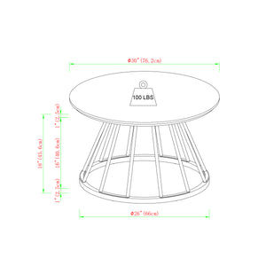 30" Modern Coffee Table with Metal Caged Base Faux White Marble, Gold VIVL1KWM Walker Edison