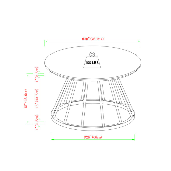 30" Modern Coffee Table with Metal Caged Base Faux White Marble, Gold VIVL1KWM Walker Edison