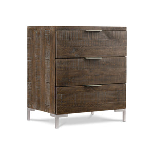 Bernhardt Bernhardt Logan Square Haines Nightstand — Distressed Pine, Sable Brown Finish, 3 Drawers, Tubular Steel Legs, Industrial-Transitional Style 303226B