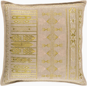 Surya Jizera 18" Global Inspired Accent Pillow - Elegant Linen & Cotton Design For Eclectic Home Decor Light Olive Linen,Cotton Jiz002-2020d