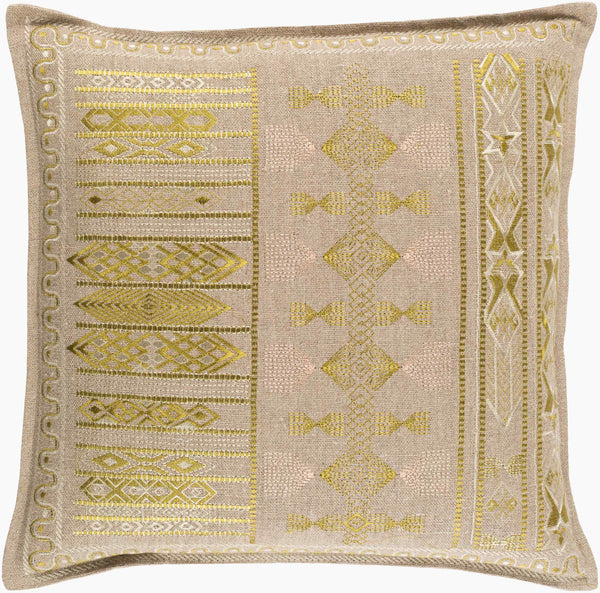 Surya Jizera 18" Global Inspired Accent Pillow - Elegant Linen & Cotton Design For Eclectic Home Decor Light Olive Linen,Cotton Jiz002-2020d