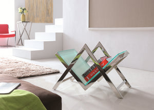 Pasargad Home Luxe Modern Glass & Steel Magazine Holder - Chic Storage For Books & More! White Glass & Steel Jj-1016w