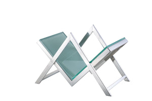 Pasargad Home Luxe Modern Glass & Steel Magazine Holder - Chic Storage For Books & More! White Glass & Steel Jj-1016w