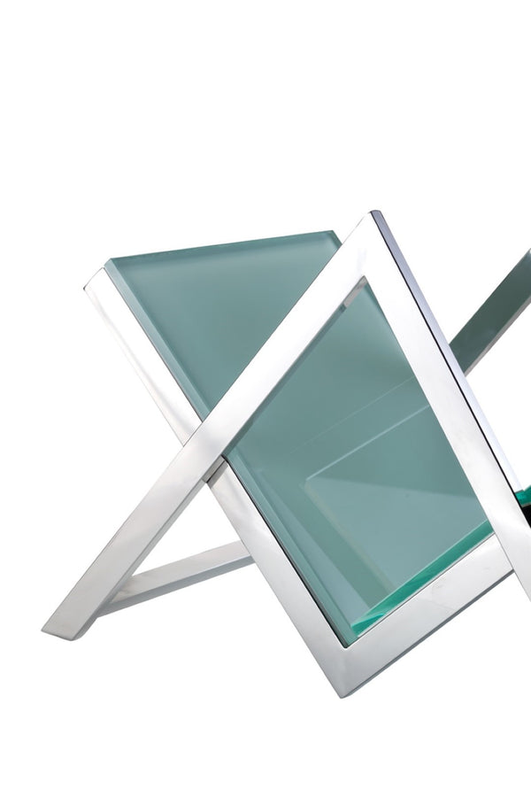 Pasargad Home Luxe Modern Glass & Steel Magazine Holder - Chic Storage For Books & More! White Glass & Steel Jj-1016w