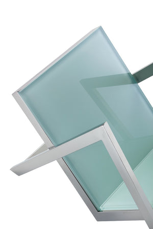 Pasargad Home Luxe Modern Glass & Steel Magazine Holder - Chic Storage For Books & More! White Glass & Steel Jj-1016w