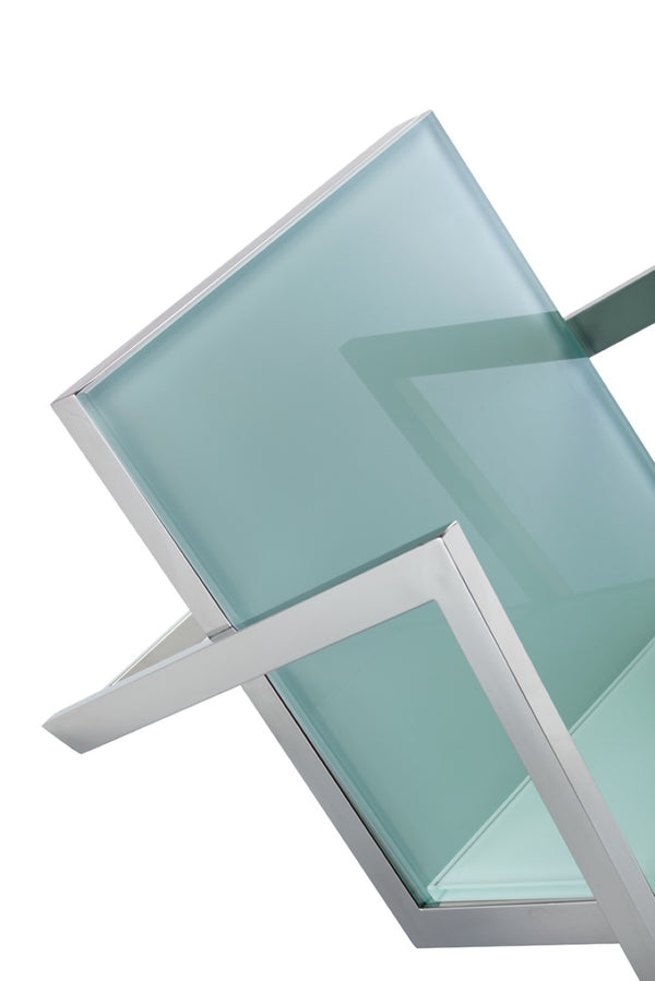 Pasargad Home Luxe Modern Glass & Steel Magazine Holder - Chic Storage For Books & More! White Glass & Steel Jj-1016w