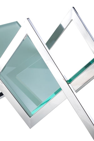 Pasargad Home Luxe Modern Glass & Steel Magazine Holder - Chic Storage For Books & More! White Glass & Steel Jj-1016w