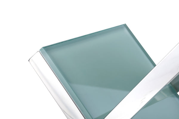 Pasargad Home Luxe Modern Glass & Steel Magazine Holder - Chic Storage For Books & More! White Glass & Steel Jj-1016w