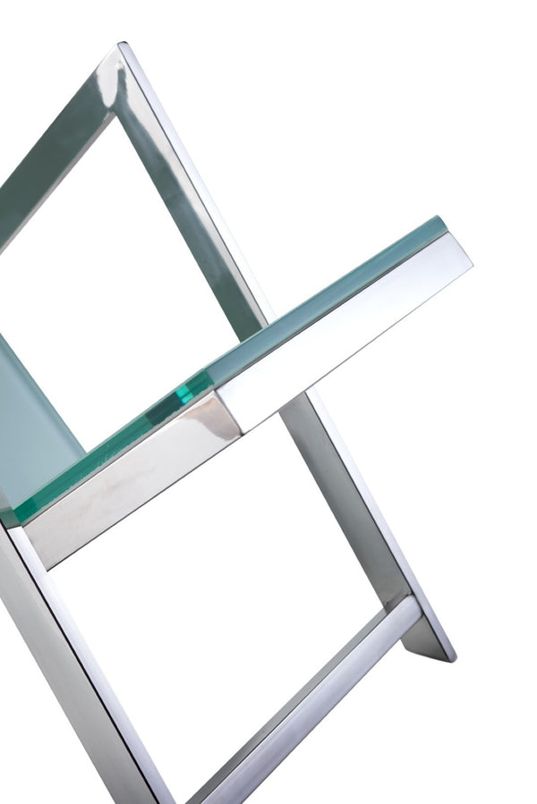 Pasargad Home Luxe Modern Glass & Steel Magazine Holder - Chic Storage For Books & More! White Glass & Steel Jj-1016w