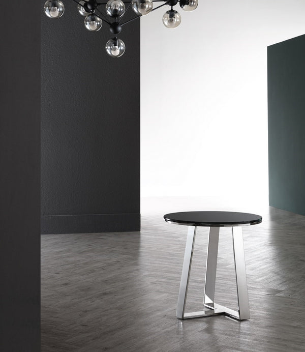 Pasargad Luxe Modern Glass & Steel End Table – Stylish Black & Chrome Accent For Any Room Decor Black Glass & Steel Jj-1081