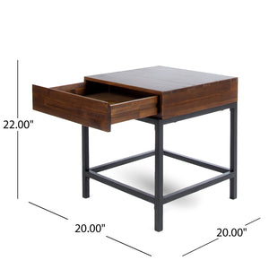English Elm Christopher Knight Home® - STORAGE Dark Oak Side Table with Industrial Metal Frame, Sustainable Acacia Wood, Compact 22"H x 20"W 61360.00