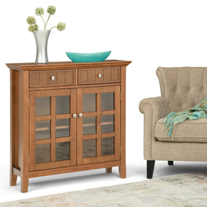 English Elm Acadian Entryway Storage Cabinet - Handcrafted Solid Wood In Light Golden Brown With Glass Doors B136P159419