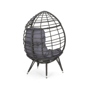 English Elm Christopher Knight Home® - SANTINO Teardrop Wicker Chair with Water‑Resistant Cushion, Gray Faux Rattan, Iron Frame, Cozy Lounger 65646.00GDGRY