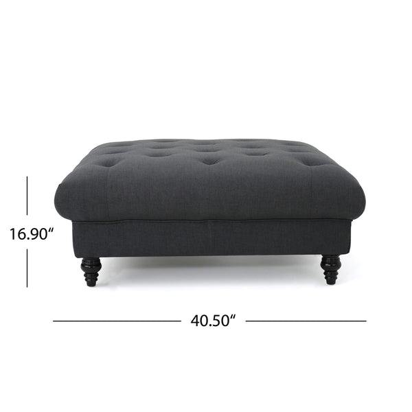 English Elm Madrid Round Tufted Ottoman Plush Cream Polyester Footrest for Living Room Decor 54130.00DGY