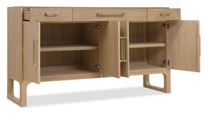 Hooker Furniture Banyon Bay Buffet With Honed Egyptian Marble Top, Desert Oak Finish, Ample Storage & Brushed Brass Hardware 6081-75900-82