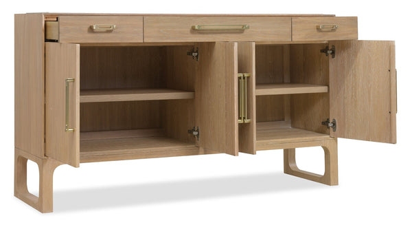 Hooker Furniture Banyon Bay Buffet With Honed Egyptian Marble Top, Desert Oak Finish, Ample Storage & Brushed Brass Hardware 6081-75900-82