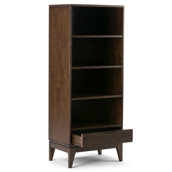 English Elm Harper Bookcase With Adjustable Shelves & Drawer - Mid-Century Modern Walnut Brown Storage Solution B136P158167