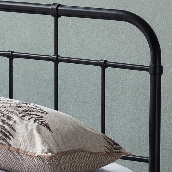English Elm Queen Iron Platform Bed Pipe Style Frame No Box Spring Needed Industrial Loft Bedroom Black 64072.00FBLK-Q