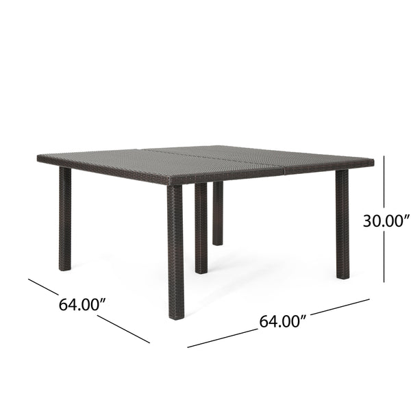 English Elm Christopher Knight Home® - FIONA Outdoor 64" Square Wicker Dining Table – Durable Iron Frame Patio Table for Large Gatherings Brown Multi 66.75 L x 35.25 W x 7.25 H 62333.00MBRN