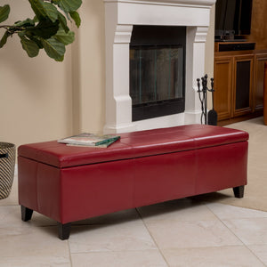 English Elm Glouster Bench Style Pu Leather Storage Ottoman with Soft Close Lid for Bedroom Red 57742.00RED
