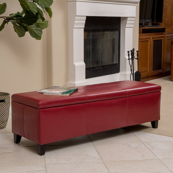 English Elm Glouster Bench Style Pu Leather Storage Ottoman with Soft Close Lid for Bedroom Red 57742.00RED
