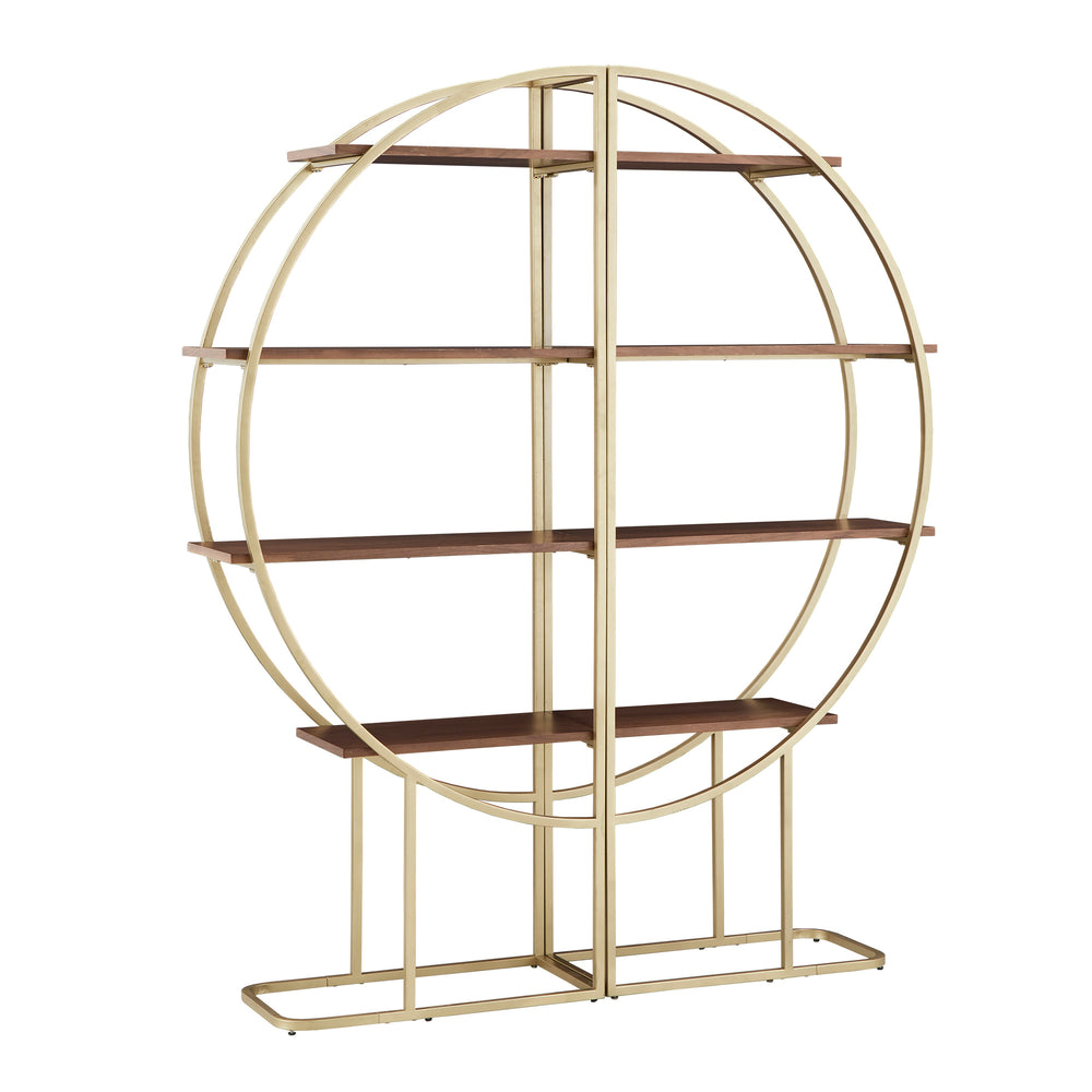 Homelegance By Top-Line Fonsie Natural Finish Gold Metal Half Moon Bookcase Gold Metal
